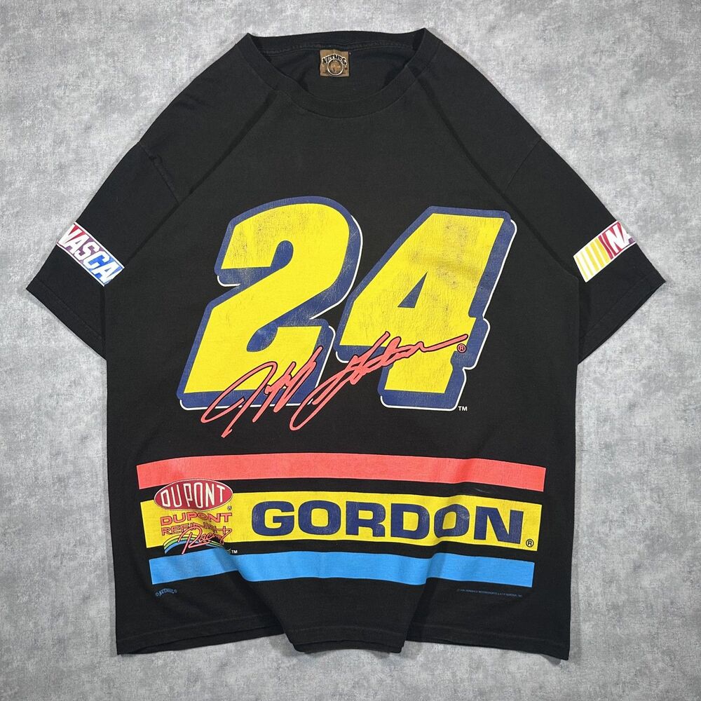 Vintage 90 Nutmeg Jeff Gordan #24 Black AOP Mens Shirt Size Large NASCAR Dupoint